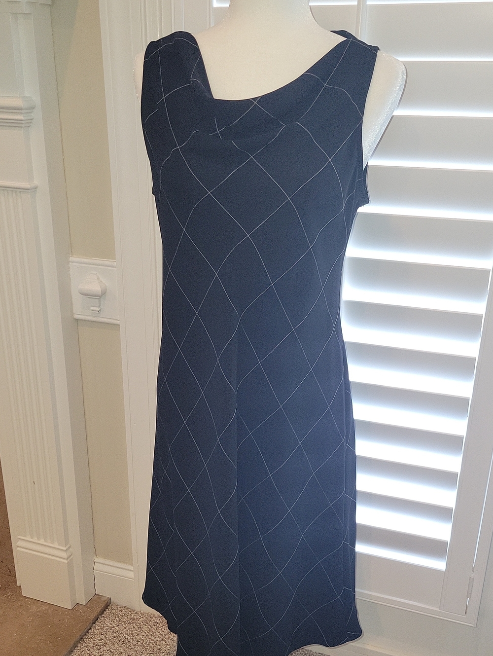S.L. Fashions Black Dress with White Windowpane
